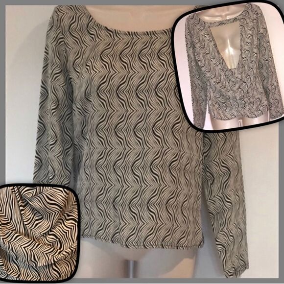 VINTAGE DRAPEY BACK ZEBRA PATTERN BLOUSE S - Picture 1 of 4